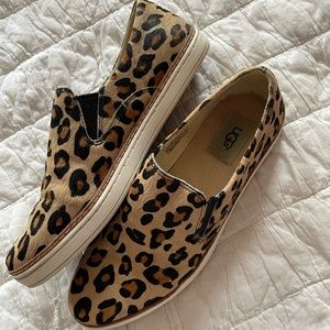Ugg Womens Keile Calf Hair Slip On Sneaker Shoes Leopard Print 8.5